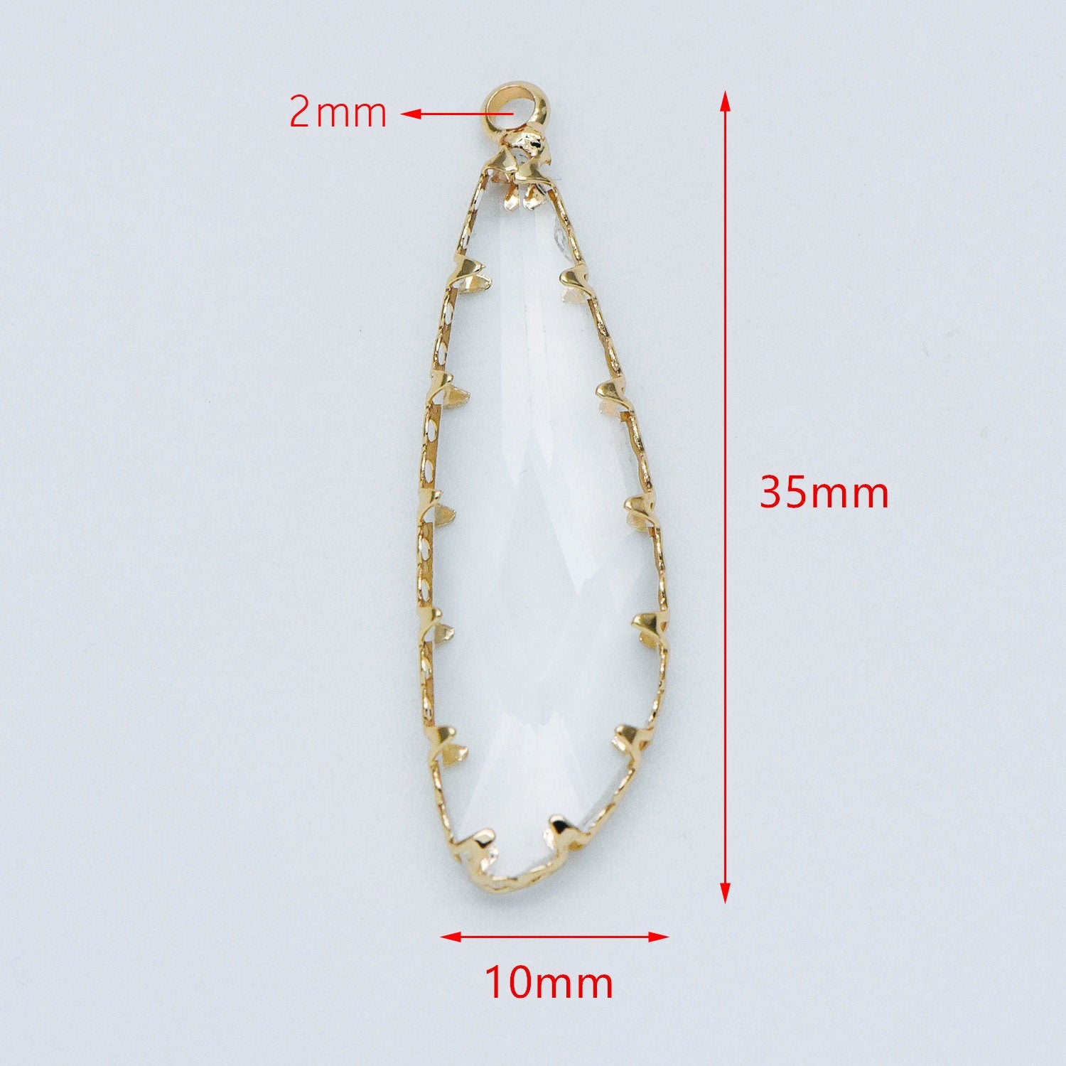 4pcs Gold Framed Clear Dangle Charms, Gold plated Brass Crystal Glass Pendants (GB-550)